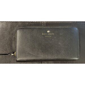Kate Spade Black Leather Long Wallet Zippy